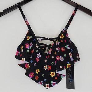 California Waves Floral Print Flounce Bikini Top